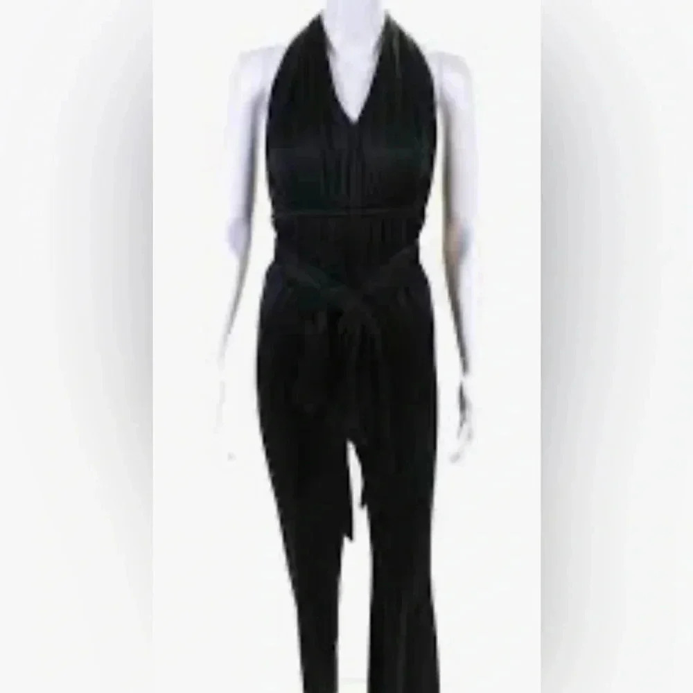 NWT Halton Heritage halter neck day 2 nite black straight leg stretch pantsuit 8